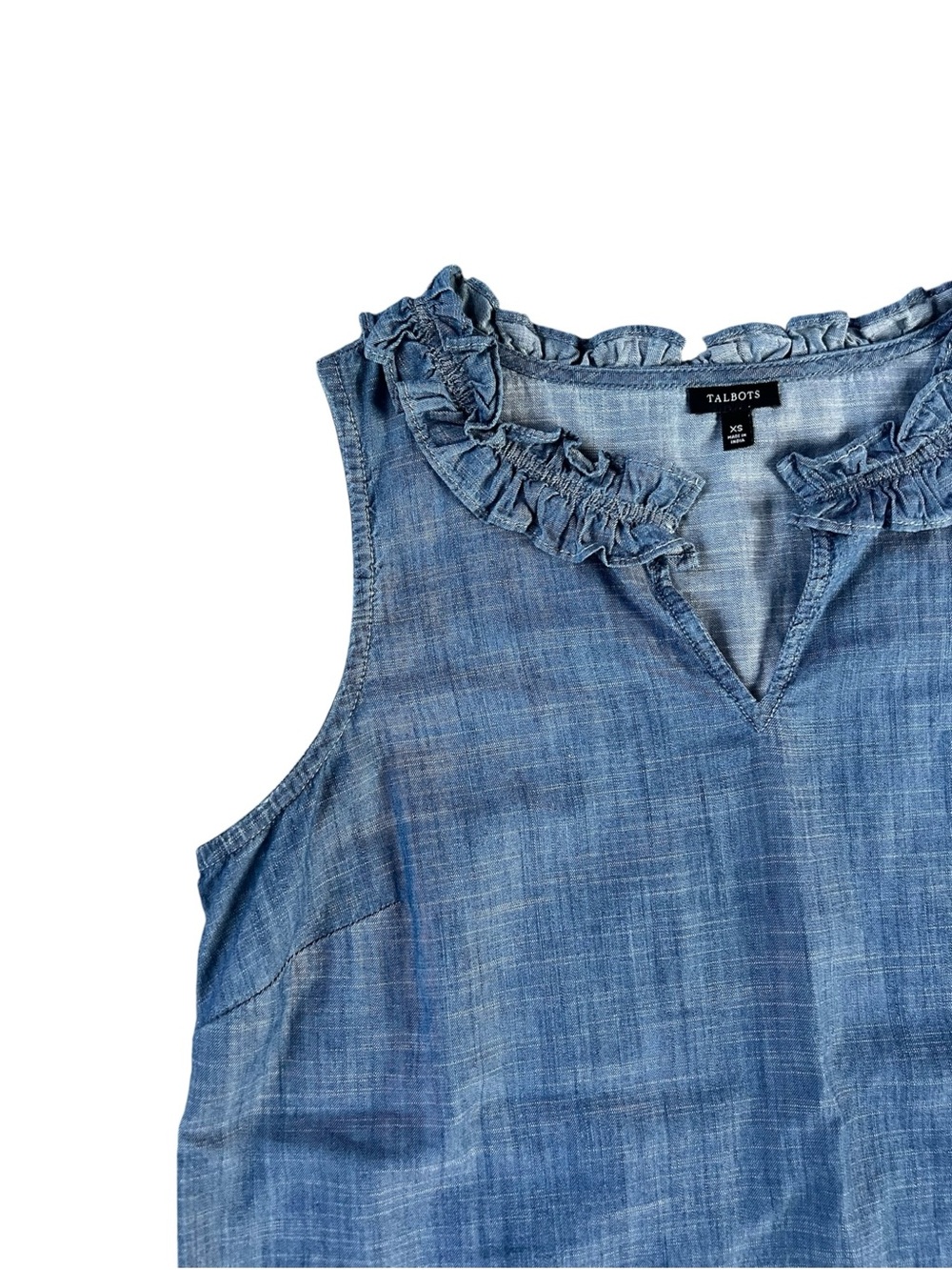 Talbots Denim-Effect Ruffle Neck Sleeveless Top - Blue - Picture 3 of 3